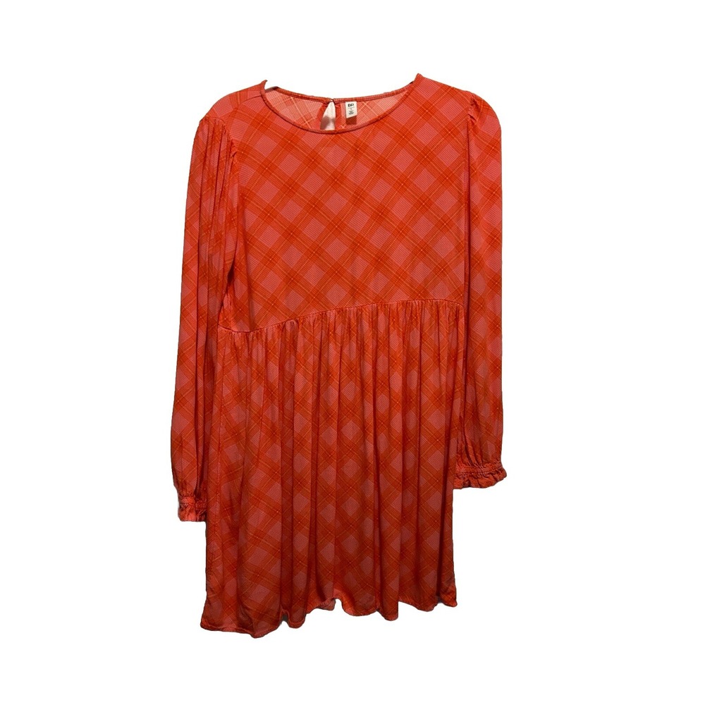 BP Nordstrom Plaid Mini Dress S‎ Small Pink Orange Balloon Sleeve Cottagecoref